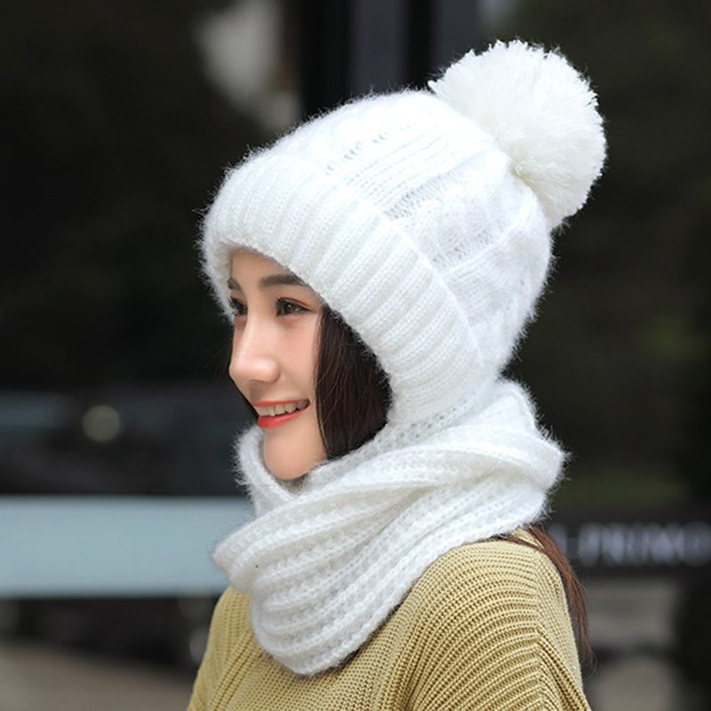 Damska Zimowa Ciepła Wełniana Dzianinowa Czapka Beanie Z Szelkami Outdoor Windproof Casual Soft Hat
