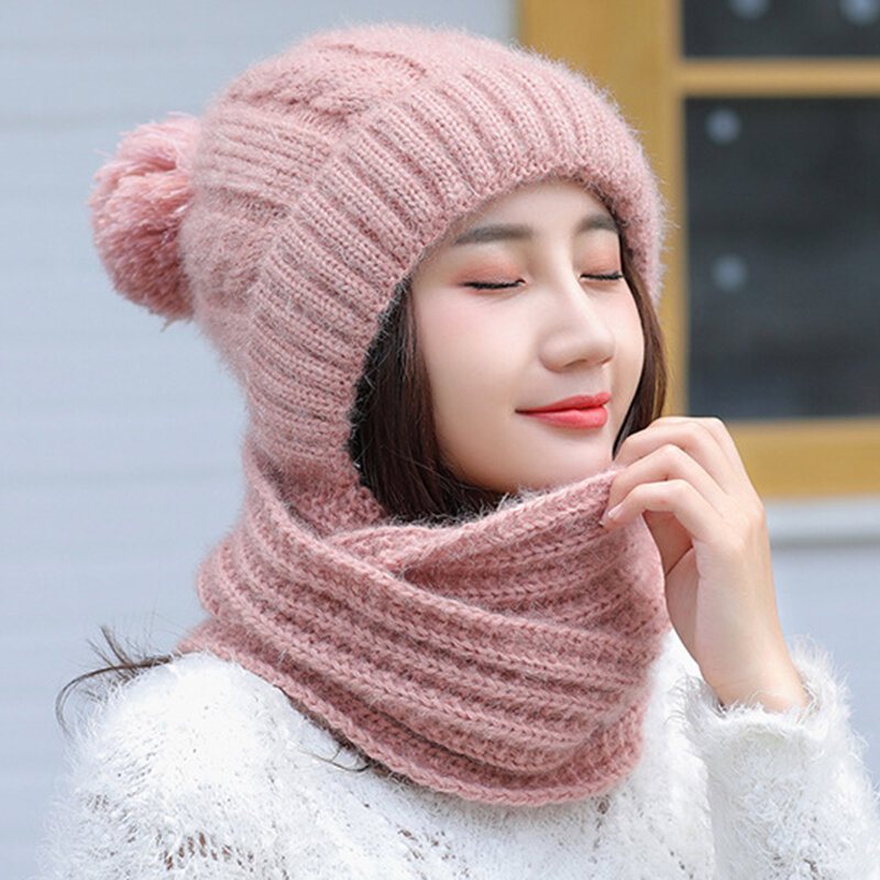 Damska Zimowa Ciepła Wełniana Dzianinowa Czapka Beanie Z Szelkami Outdoor Windproof Casual Soft Hat
