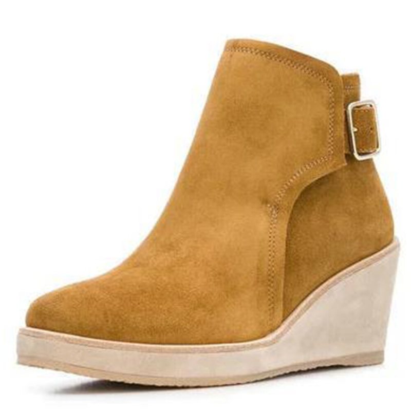Damskie Buty Do Kostki Z Solidnym Paskiem Z Klamrą
