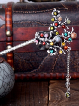 Etniczne Unikalne Damskie Akcesoria Do Włosów Vintage Flower Tree Cyrkonie Tassel Drop Spinka Do