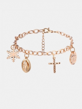 Fashion Charm Bransoletka Krzyż Madonna Snowflake Łańcuch Złota Biżuteria Dla Kobiet