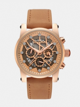 Luksusowy Pasek Z Prawdziwej Skóry Wojskowe Męskie Zegarki 3 Małe Tarcze Chronograph Date Wodoodporne