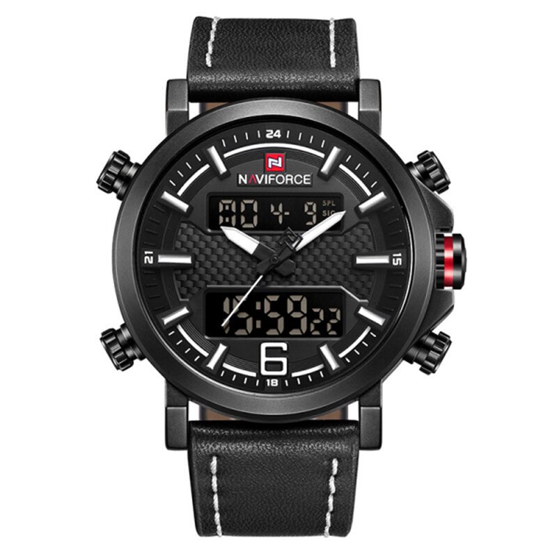Naviforce 9135 Podwójny Wyświetlacz Cyfrowy Zegarek Ze Skórzanym Paskiem Chronograf Wodoodporne Męskie Zegarki