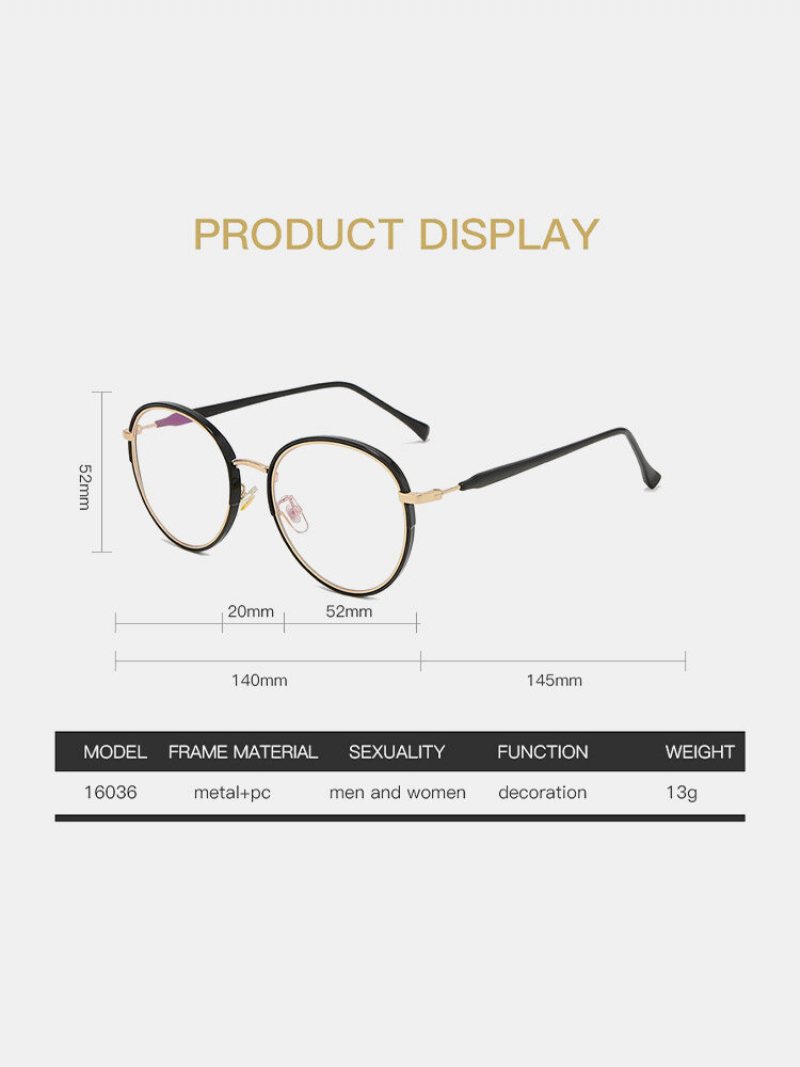 Unisex Metalowe Duże Okrągłe Oprawki Na Co Dzień Na Zewnątrz Anty-niebieskie Okulary