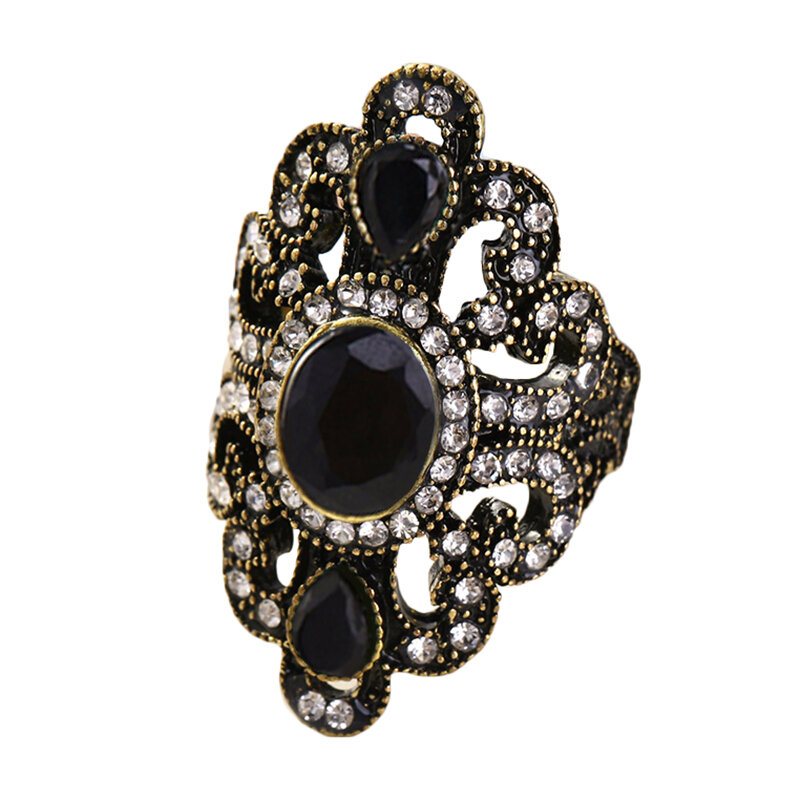 Vintage Finger Rings Kamień Rhinestone Hollow Owalne Geometryczne Pierścionki Etniczna Biżuteria Dla Kobiet