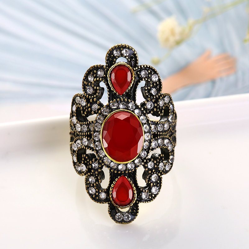 Vintage Finger Rings Kamień Rhinestone Hollow Owalne Geometryczne Pierścionki Etniczna Biżuteria Dla Kobiet
