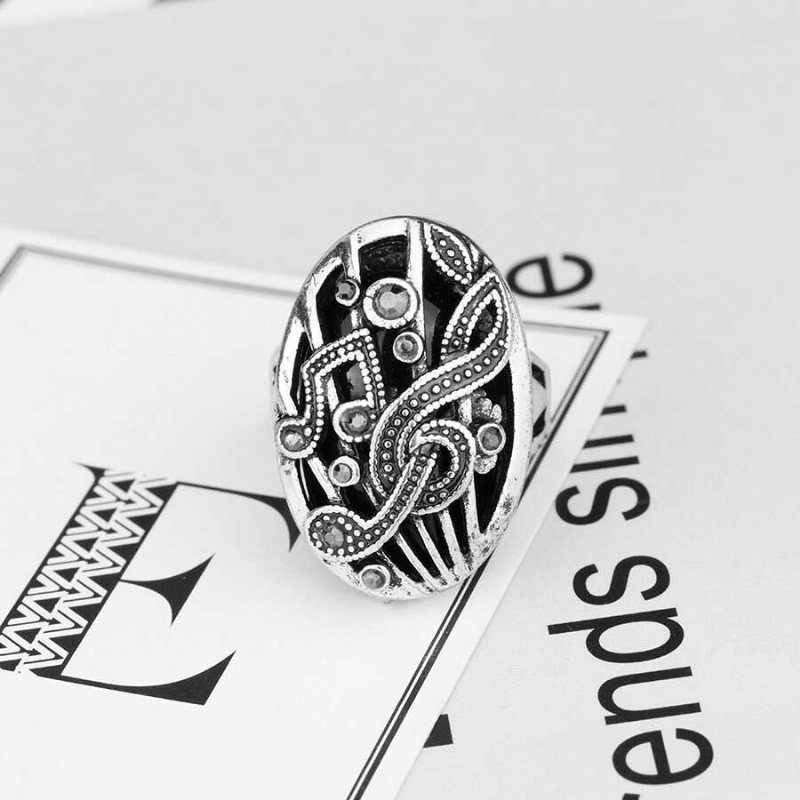 Vintage Palec Serdeczny Hollow Carve Muzyka Mecz Rhinestone Owalny Geometryczny Pierścionek Biżuteria Etniczna Dla Kobiet