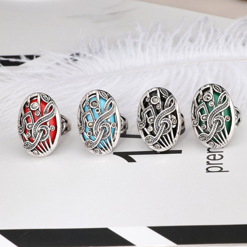 Vintage Palec Serdeczny Hollow Carve Muzyka Mecz Rhinestone Owalny Geometryczny Pierścionek Biżuteria Etniczna Dla Kobiet