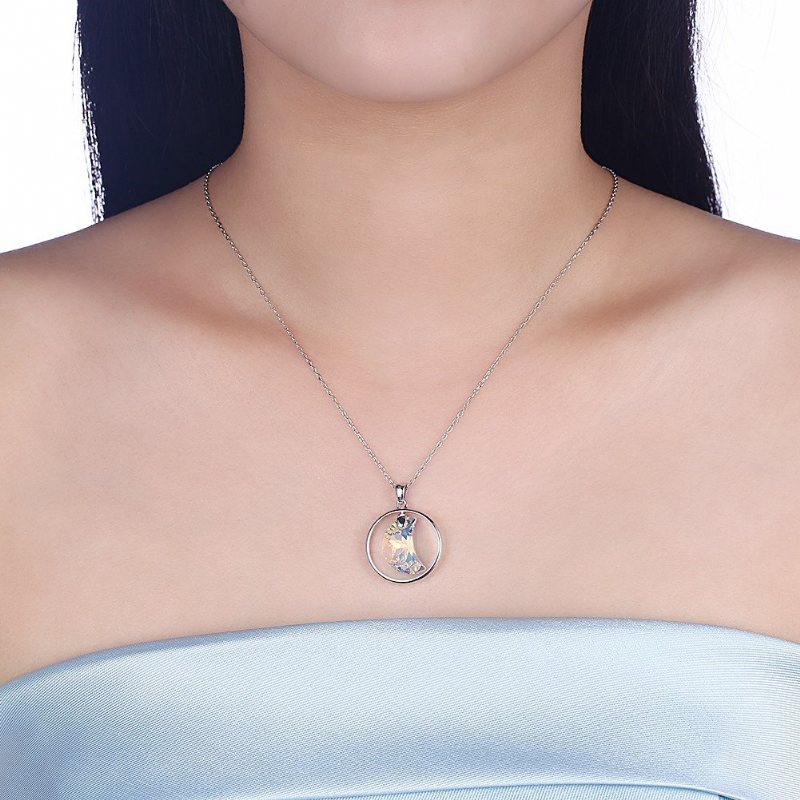 925 Sterling Silver Shining Zirconia Crystal Naszyjnik Dangle Moon Shape Charm Naszyjniki Dla Kobiet