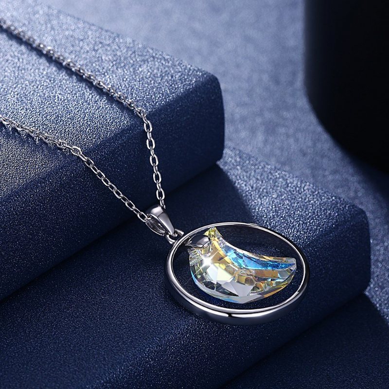 925 Sterling Silver Shining Zirconia Crystal Naszyjnik Dangle Moon Shape Charm Naszyjniki Dla Kobiet