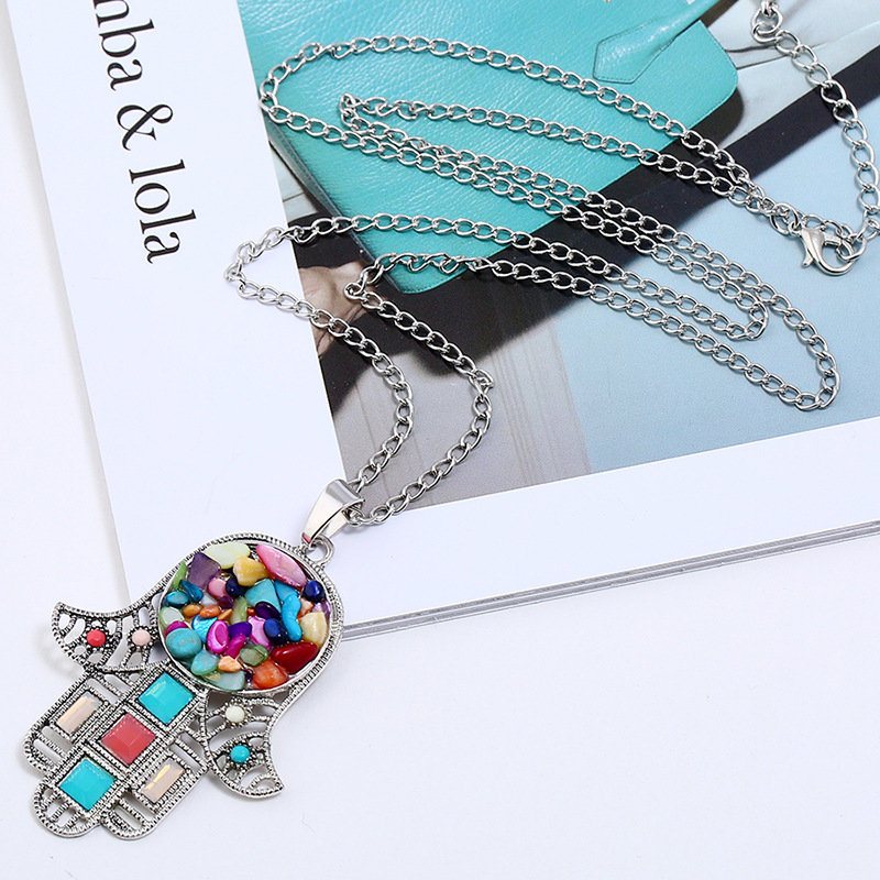 Afrykański Retro Head Naszyjnik Kolorowy Rhinestone Dla Kobiet