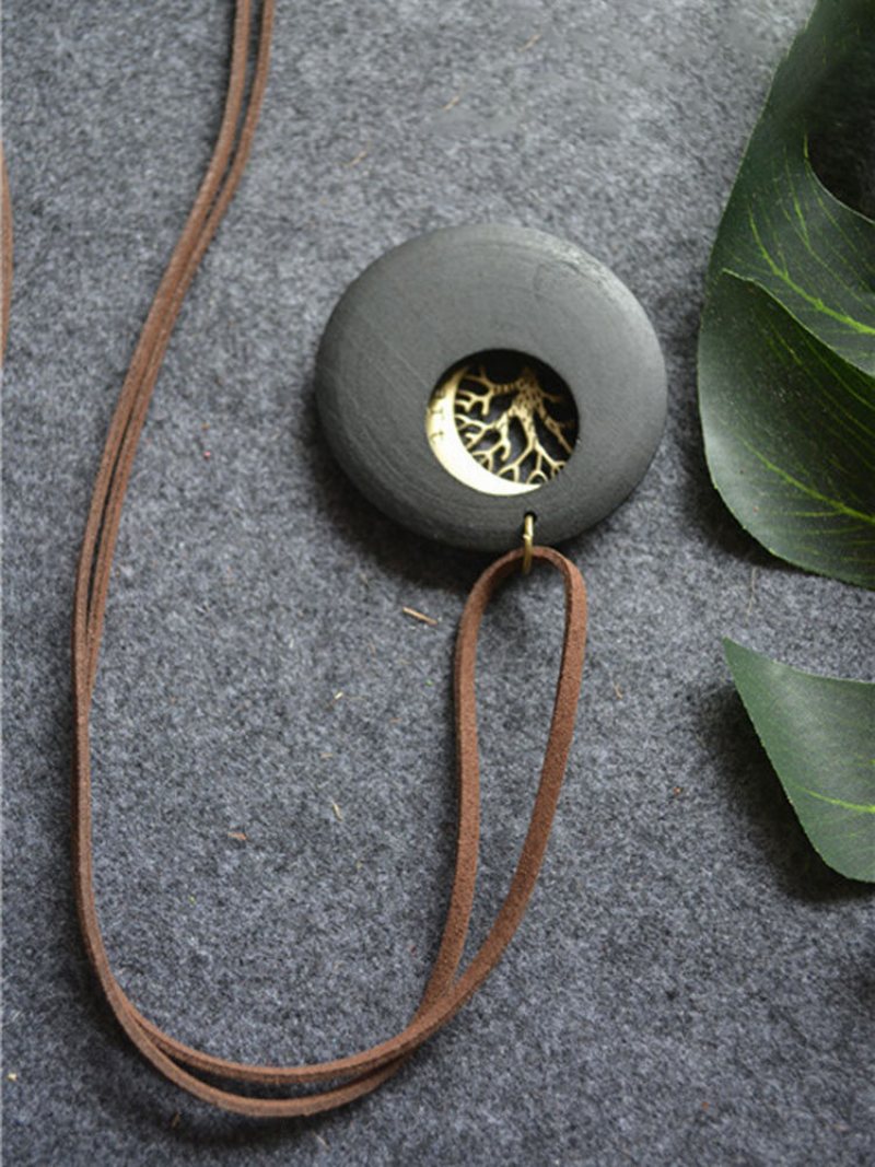 Alloy Wood Vintage Ethnic Chip Big Tree Długi Naszyjnik Sweter Chain