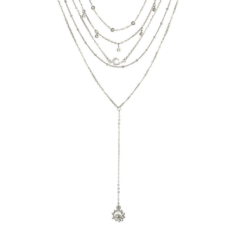Czeski Wielowarstwowy Słonecznik Długi Naszyjnik Fala Wisiorek Rhinestone Tassel Chain