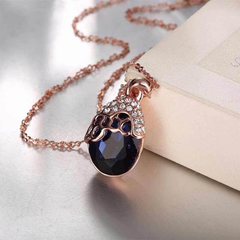 Luksusowy Naszyjnik Dla Kobiet Niebieski Kryształ Ze Szkła Rhinestone Drop