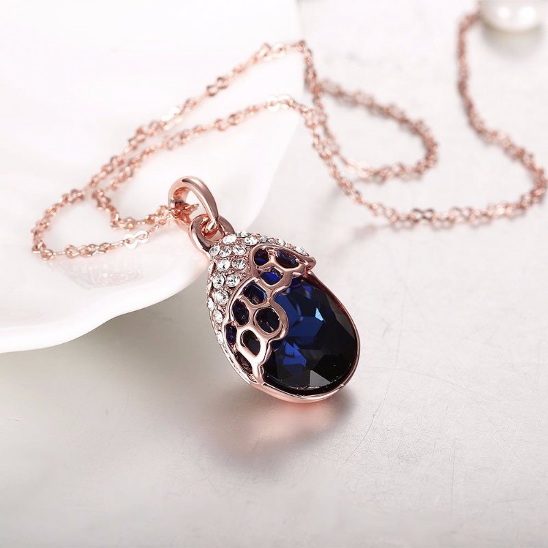 Luksusowy Naszyjnik Dla Kobiet Niebieski Kryształ Ze Szkła Rhinestone Drop