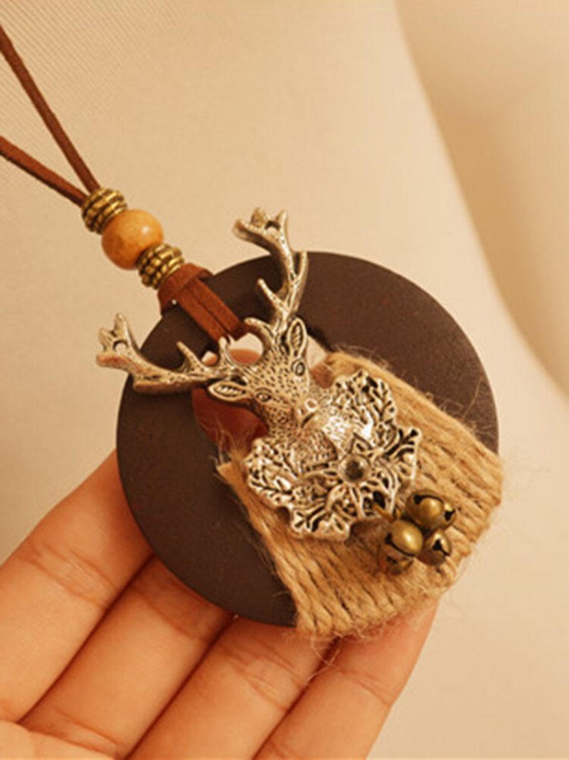 Naszyjnik Damski Vintage W Kształcie Zwierząt Christmas Elk Bells Długi Sweter Chain