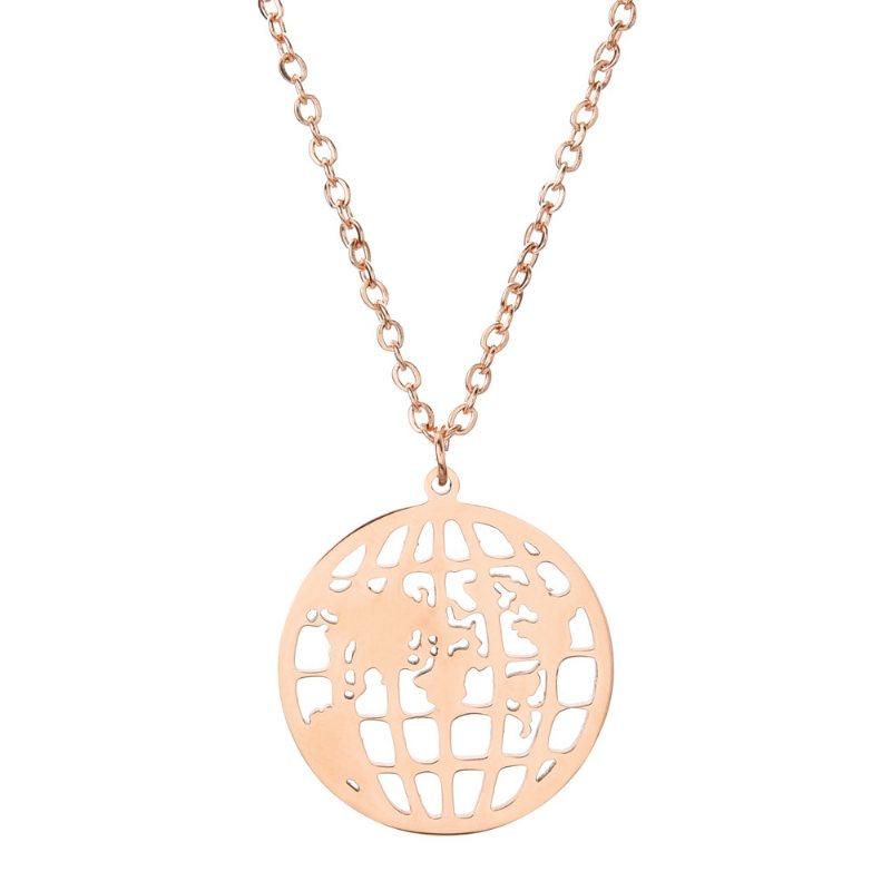 Okrągły Hollow Mapa Świata Globe Naszyjnik Ze Stali Nierdzewnej Modny Ornament Dla Dziewczyn