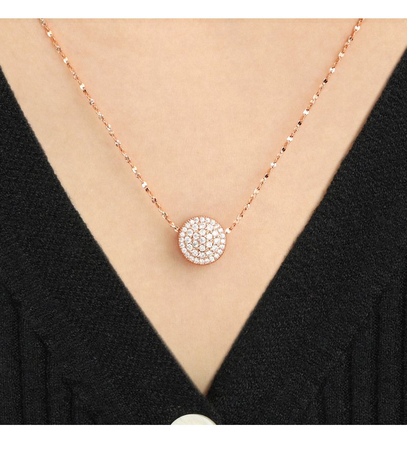 S925 Sterling Silver White Collar Wisiorek Z Prostym Diamentowym Okrągłym Naszyjnikiem