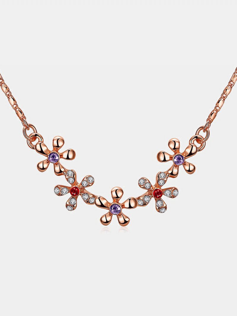 Słodki Luksusowy Naszyjnik Pięć Kobiet Rhinestone Flower