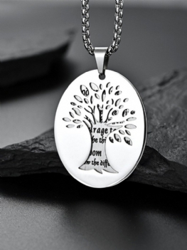 Vintage Life Tree Letter Owalny Naszyjnik Ze Stali Tytanowej