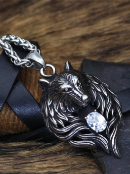 Vintage Trendy Wolf Head Shape Rhinestone Naszyjniki Ze Stali Tytanowej