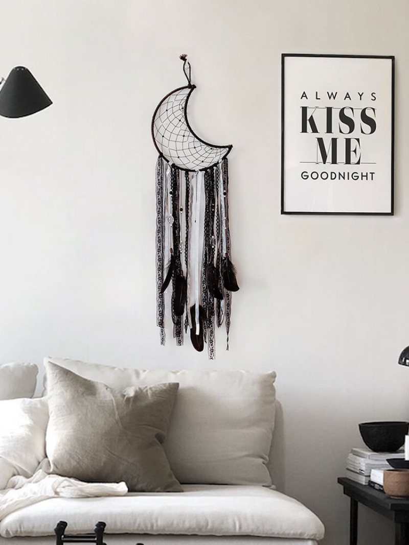 1 Pc Bawełna Czarny Księżyc Web Zasłony Ścienne Ornament Dekoracja Wnętrz