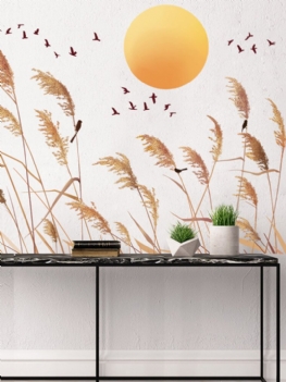 1 Pc Jesień Reed Drukuj Krajobraz Wystrój Domu Tło Wall Art Samoprzylepna Wodoodporna Naklejka Ścienna Do Sypialni Salonu