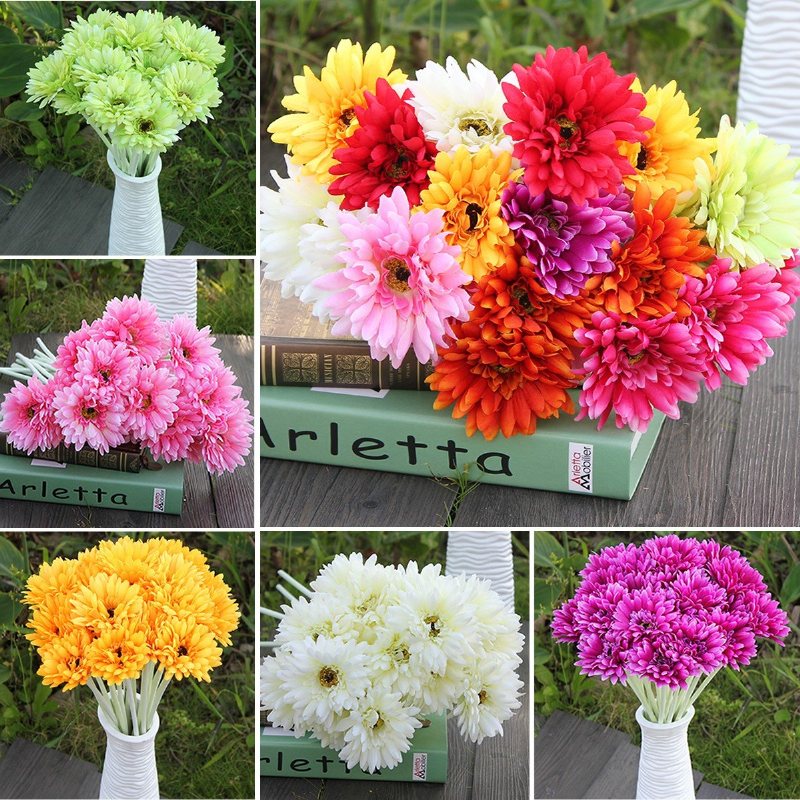 10 Sztuk Sunbeam Gerbera Sztuczny Kwiat Stokrotka Bukiet Ślubny Wedding Party Home Decor