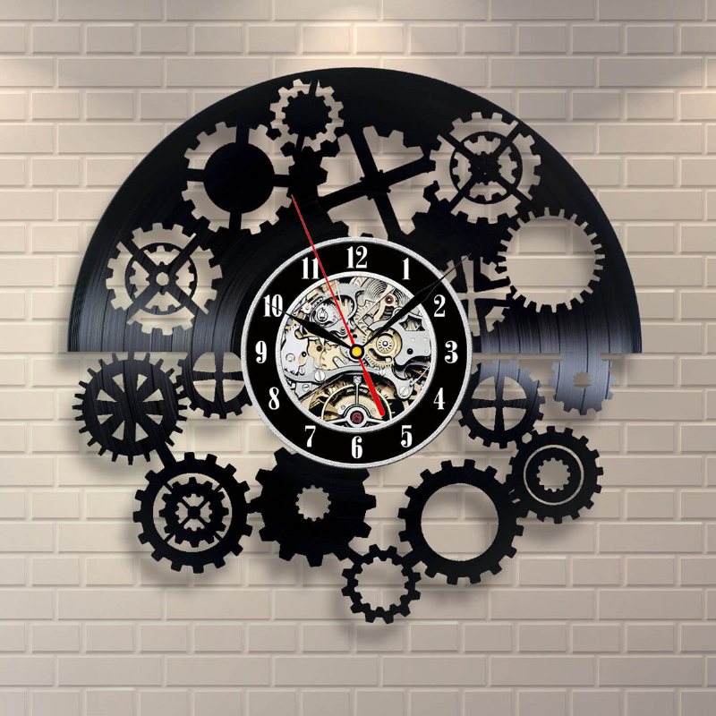 12 Cali Mechanizm Szyi Zegar Ścienny Winylowy Wystrój Prezent Przedszkole Vintage Home Czarny