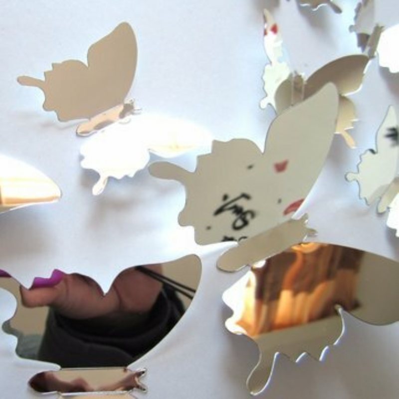 12 Sztuk 5 Kolory 3d Powierzchni Lustra Motyl Art Aplikacja Lodówka Magnes Naklejki Ścienne