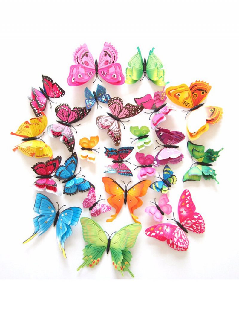 12 Sztuk 7 Kolorów 3d Dwuwarstwowa Naklejka Ścienna Z Motylem Magnes Na Lodówkę Art Applique