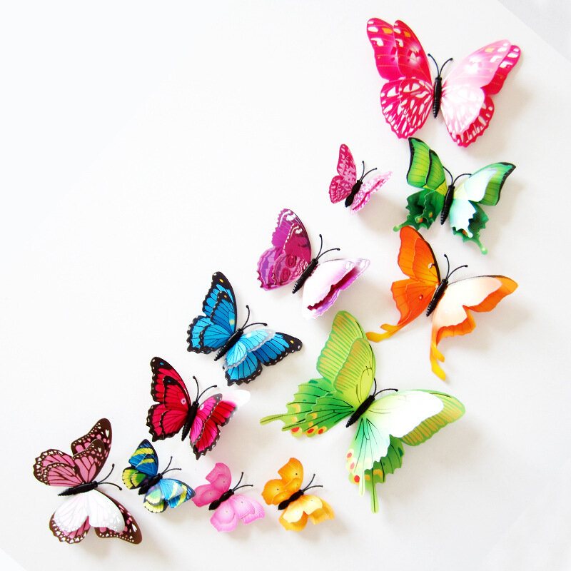 12 Sztuk 7 Kolorów 3d Dwuwarstwowa Naklejka Ścienna Z Motylem Magnes Na Lodówkę Art Applique