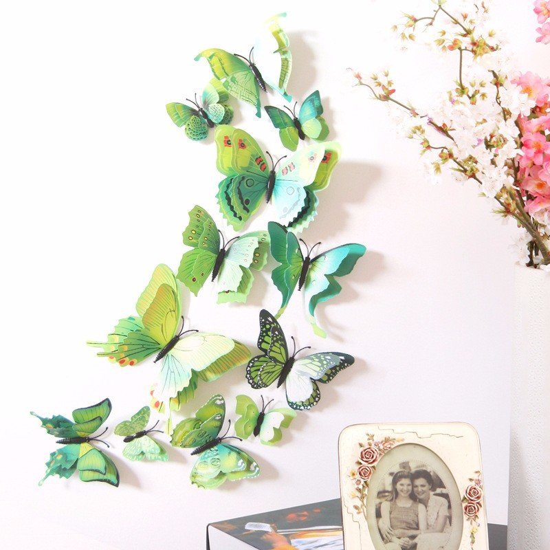 12 Sztuk 7 Kolorów 3d Dwuwarstwowa Naklejka Ścienna Z Motylem Magnes Na Lodówkę Art Applique