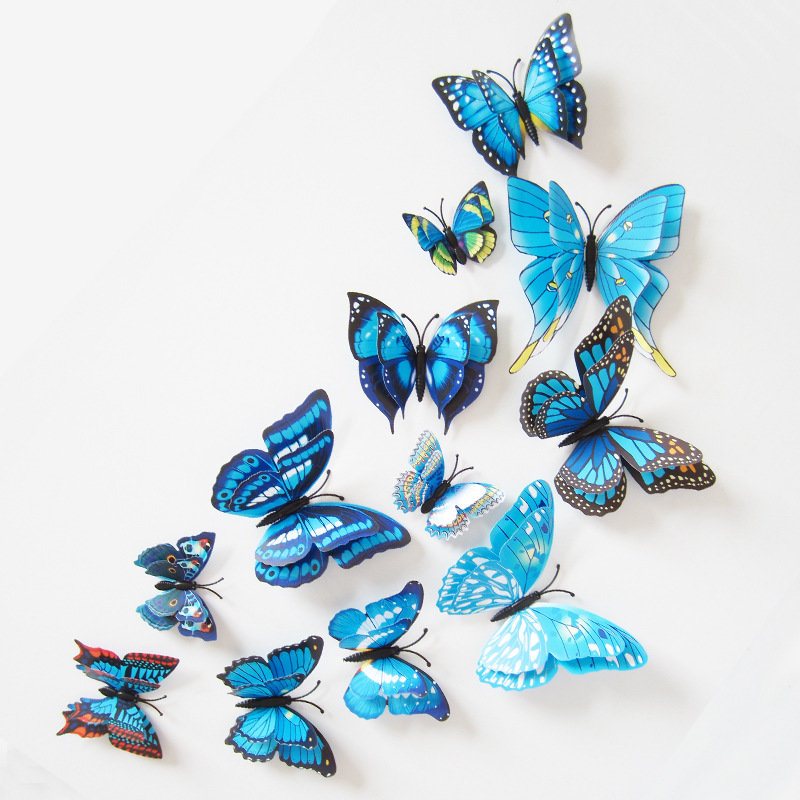 12 Sztuk 7 Kolorów 3d Dwuwarstwowa Naklejka Ścienna Z Motylem Magnes Na Lodówkę Art Applique