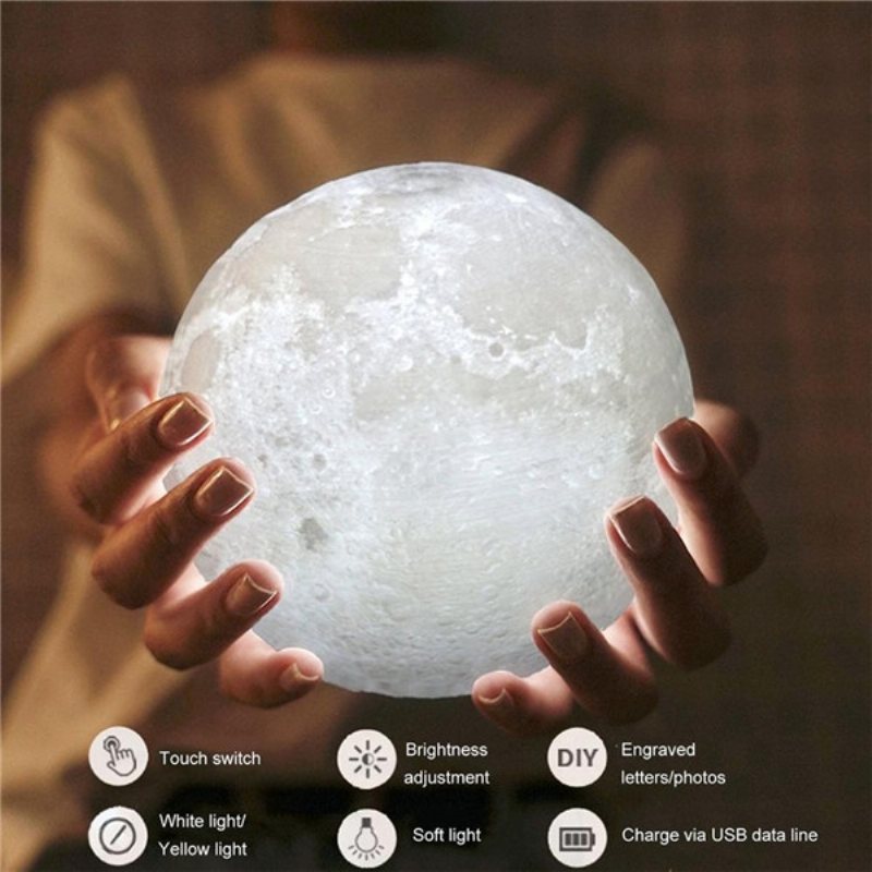 15cm 3d Magiczna Dwukolorowa Lampa Księżycowa Usb Ładowanie Led Lampka Nocna Czujnik Dotykowy Velantine Prezent