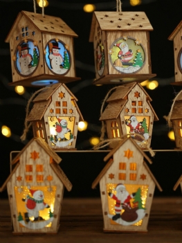 1pc Boże Narodzenie Drewniane Oświetlone Drewniana Kabina Kreatywny Montaż Mały Dom Dekoracja Luminous Kolorowe Kabiny