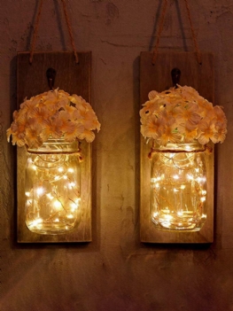 2 Szt. Mason Jar Flower Light Z 6-godzinnym Zegarem Led Fairy Lights And Flowers Rustic Home Decor