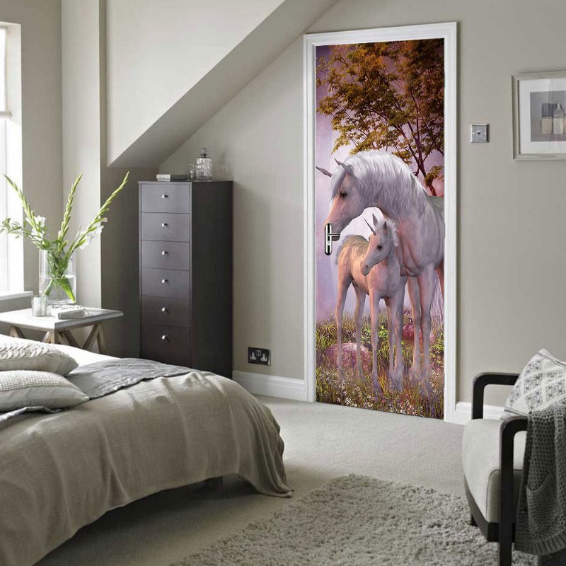 200x77 cm 3d Jednorożec Pcv Samoprzylepna Naklejka Ścienna Drzwi Salon Mural Decor