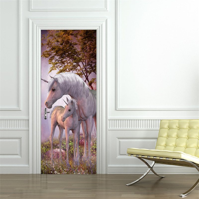 200x77 cm 3d Jednorożec Pcv Samoprzylepna Naklejka Ścienna Drzwi Salon Mural Decor
