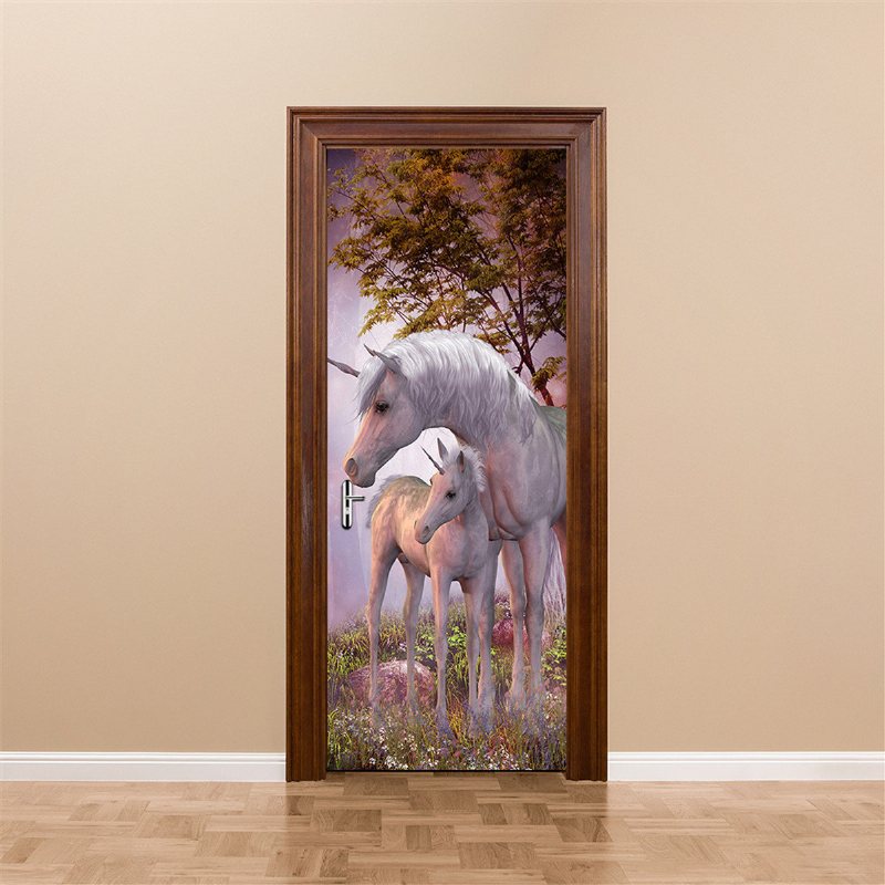 200x77 cm 3d Jednorożec Pcv Samoprzylepna Naklejka Ścienna Drzwi Salon Mural Decor