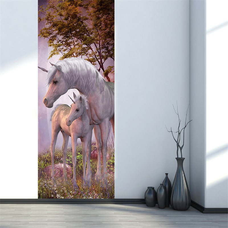 200x77 cm 3d Jednorożec Pcv Samoprzylepna Naklejka Ścienna Drzwi Salon Mural Decor