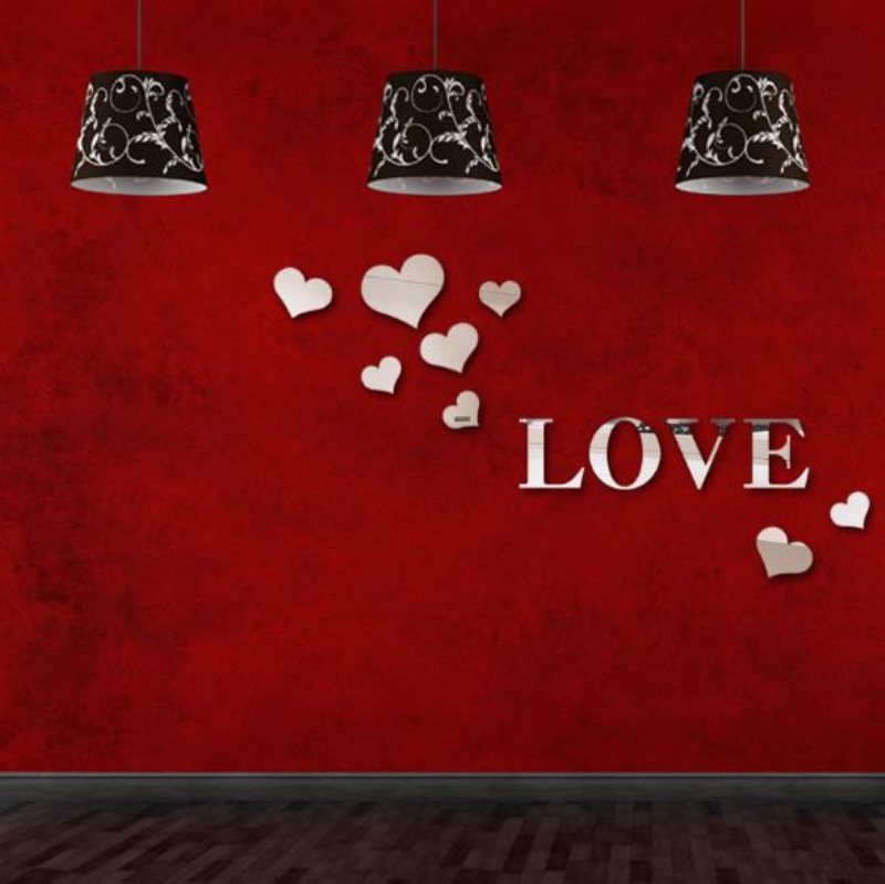 3d Multi-color Love Silver Diy Kształt Lustro Naklejki Ścienne Domu Sypialnia Wystrój Biura