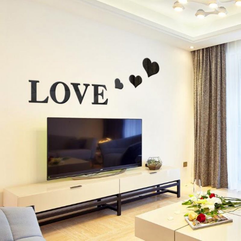 3d Multi-color Love Silver Diy Kształt Lustro Naklejki Ścienne Domu Sypialnia Wystrój Biura