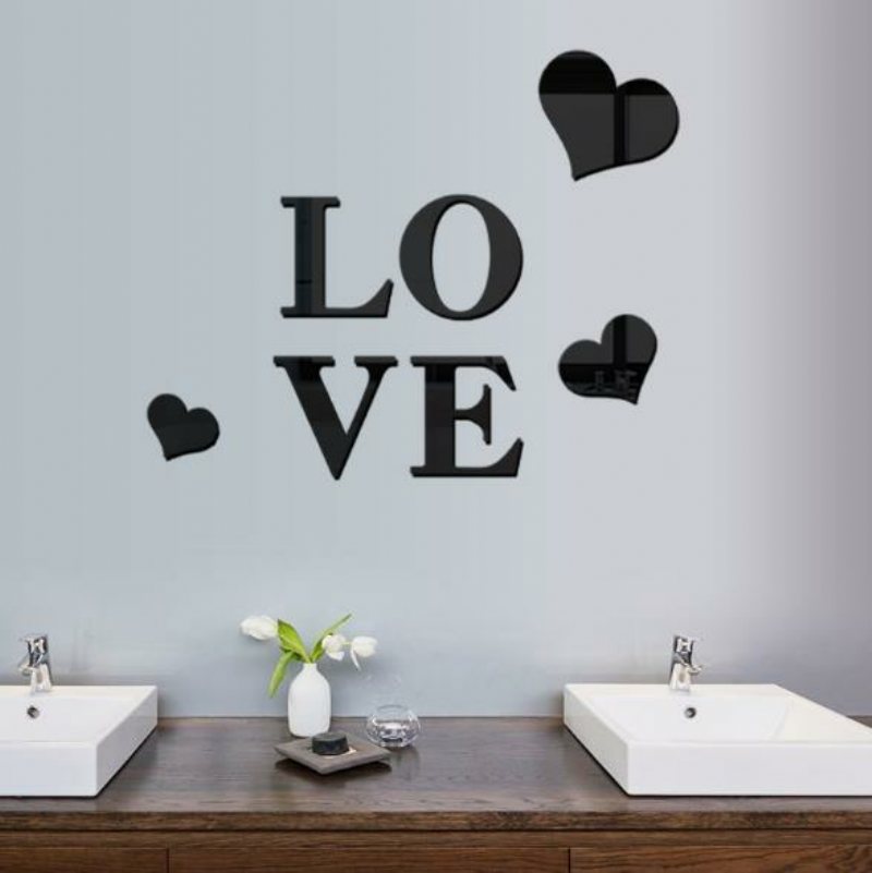 3d Multi-color Love Silver Diy Kształt Lustro Naklejki Ścienne Domu Sypialnia Wystrój Biura