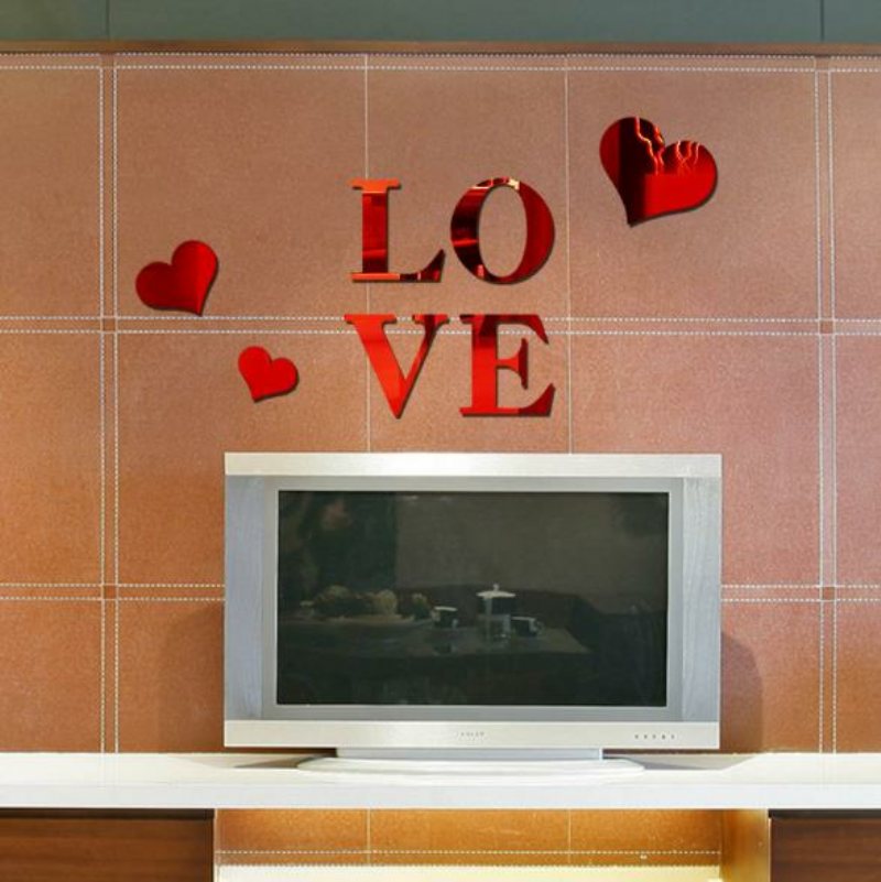 3d Multi-color Love Silver Diy Kształt Lustro Naklejki Ścienne Domu Sypialnia Wystrój Biura