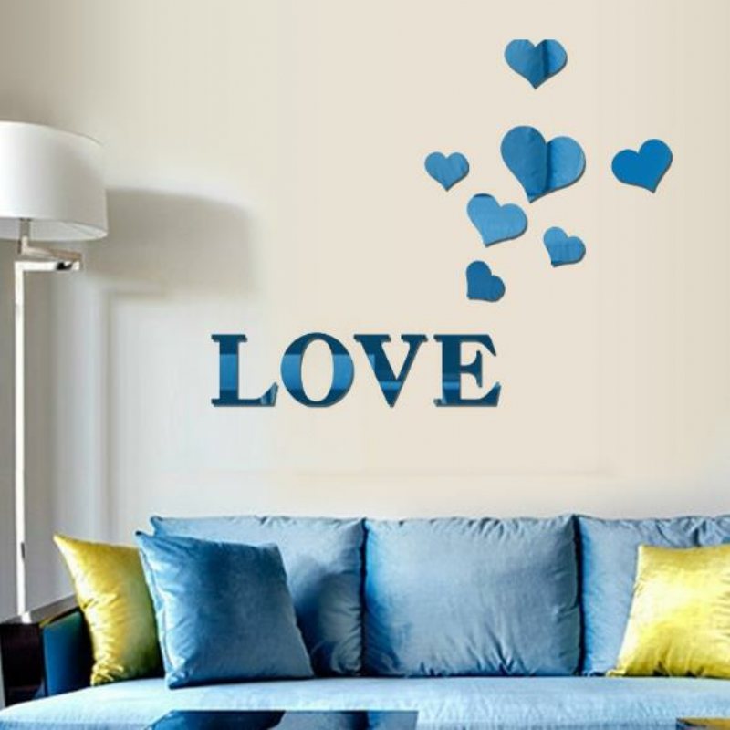 3d Multi-color Love Silver Diy Kształt Lustro Naklejki Ścienne Domu Sypialnia Wystrój Biura