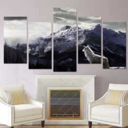 5 Sztuk Snow Mountain Płaskowyż Wilk Unframed Wydruki Na Płótnie Malarstwo Ścienne Ozdoby Do Dekoracji Wnętrz