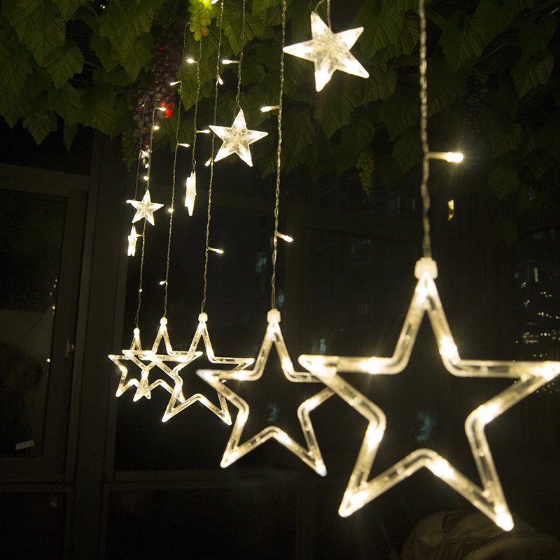 5m 138leds Bożonarodzeniowe Lampki Festoon Girlanda Żarówkowa Led Lights Gwiazda Zasłona Okienna Dekoracja Wnętrz Impreza Z Okazji Halloween Oświetlenie Ślubne