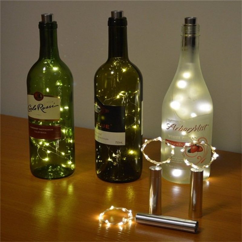 90cm 15leds Butelka Wina String Lights W Kształcie Korka Srebrny Drut Starry Lamp Party Christmas Decor