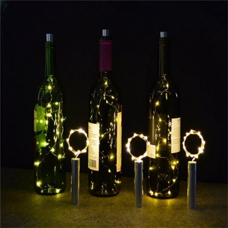 90cm 15leds Butelka Wina String Lights W Kształcie Korka Srebrny Drut Starry Lamp Party Christmas Decor